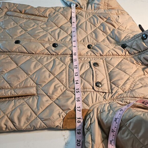 Ralph Lauren Quilted Barn Jacket Medium Leather Trim Tan Utility Trucker Coat - Picture 15 of 16